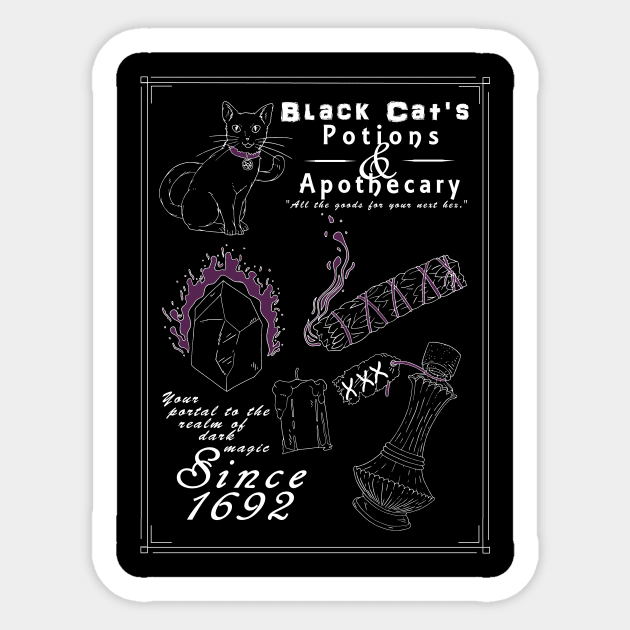 Black Cat's Potions and Apothecary V.2 Sticker by Rainy Day Dreams